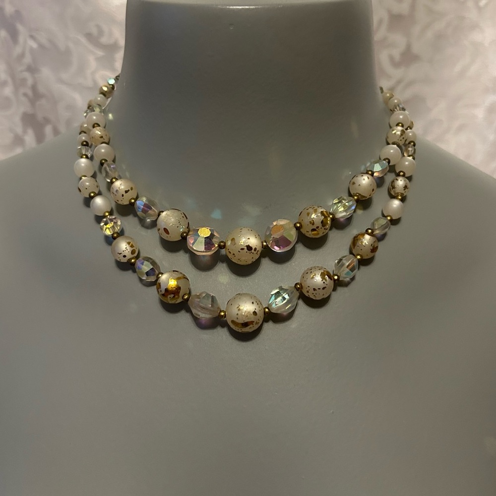 Vintage Beaded Double-Strand Necklace, Silver-tone Hook Closure - Picture 2 of 5